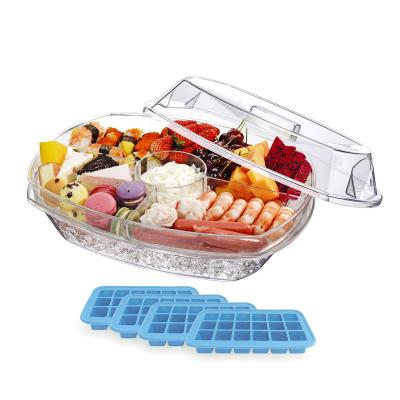 China Wholesale Viable 3 Layers Tray Ice Serving Platter Clear Appetizer Acrylic Chilled Serving Tray On Ice With Lids for sale