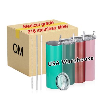 China Viable USA Warehouse Free Shipping 20oz Sublimation Tumblers 316 Stainless Steel Medical Straight Tumbler Cups With Brush and 2 Straws for sale