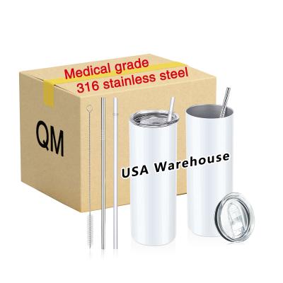 China Sustainable USA Warehouse Free Shipping 316 Stainless Steel Double Wall Vacuum Insulated Tumbler Sublimation Blanks Tumblers With Straw for sale