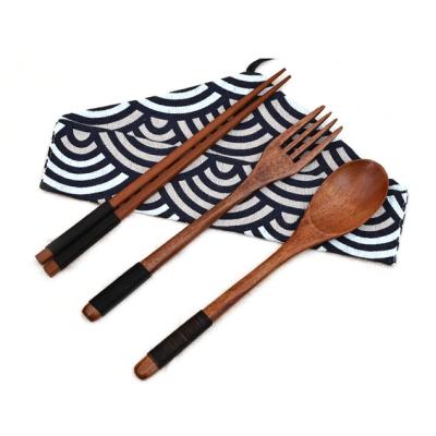 China Viable Food Safety 100% Wooden Spoon and Forking Chinese Chopsticks Wooden Cutlery Set for sale