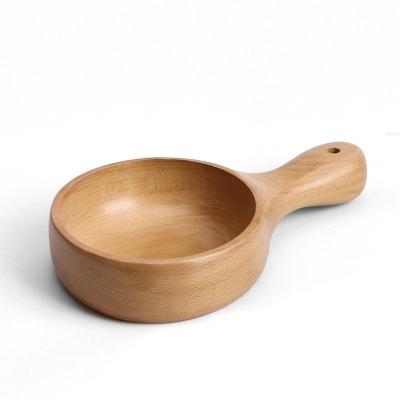 China Multi-size Sustainable Handmade Acacia Wooden Mixing Bowl Beech Wood Salad Bowl With Handle for sale