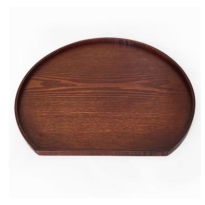 China Unique Viable Irregularly Round Half Moon Woodent Food Serving Tray For Kitchen for sale