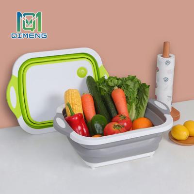 China New thickened multi-functional picnic chopping board stored 3 in 1 foldable plastic chopper with storage basket for sale