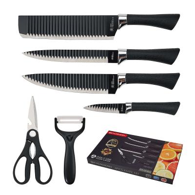 China Sustainable 3cr13 Stainless Steel Custom Knife Sets 6 Pcs Black Non-Stick Kitchen Knives Set With Gift Box for sale