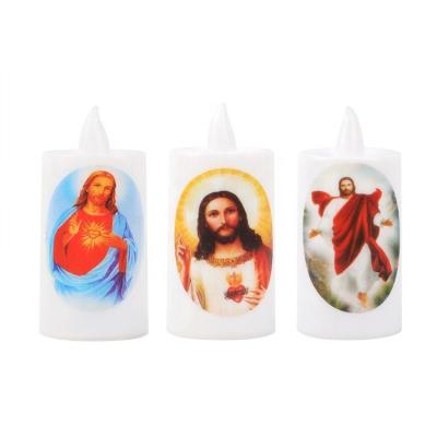 China Customized religious patterns; Battery included Cheap Mini Flameless Customized Patterns Virgin Mary, Jesus and Joseph Grave Light Votive LED Candles, Battery Included for sale