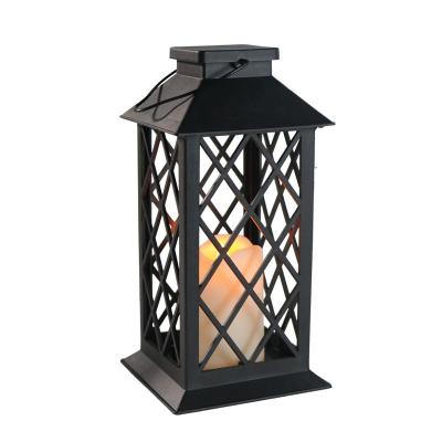 China Garden Decoration 11'' Outdoor Garden Decorative Plastic Battery Powered Hanging LED Lanterns with LED Flameless Candles for Patio Tabletop for sale