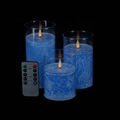 China Nice crystalline wax body shape Amazon Acrylic Cup and Paraffin Wax Flameless 3D Wick LED Party Candle for Home Decor with Timer and Remote Control, Set of 3 for sale