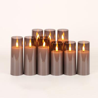 China Durable acrylic cup 2.2in Grey  Flameless Flickering New 3D Wick Acrylic LED Plastic Pillar Candle with LED Remote Control and Timer for sale