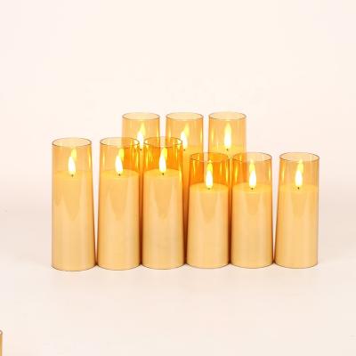 China Durable acrylic cup D2.2in*H5678in Flameless Flickering Gold Acrylic LED Plastic Pillar Candle Set with LED Remote Control and Timer for Home for sale