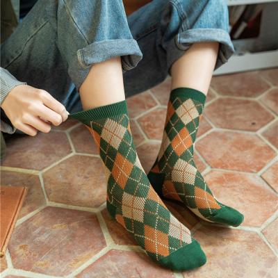 China British University Diamond Lattice Knitted Women Socks Winter Women's Style Custom Made Wholesale QUICK DRY Socks for sale