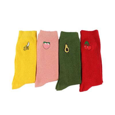 China QUICK DRY Custom Logo Crew Socks Custom Logo Cotton Fruit Fruit Shape Solid Color Socks Embroidery Custom for sale