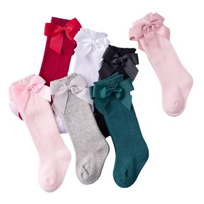 China Wholesale Customized Cotton Spaniard Style Spring Velvet Bow Knee High Combed High Knee High Hoops Kids Baby Knitted Long Socks for sale