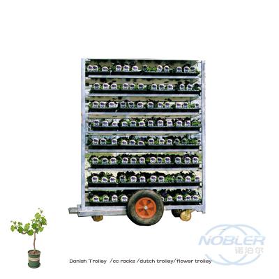 China Durable Hot galvanized metal farmers trolley  market nursery flower transport rolling plant trolley cc cart  danish trolley for sale