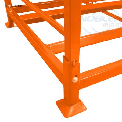 China Corrosion Protection Customized Collapsible Orange Storage Tire Stacking Racks Shelves Foldable Portable Metal Stackable Pallet Stack Rack System for sale