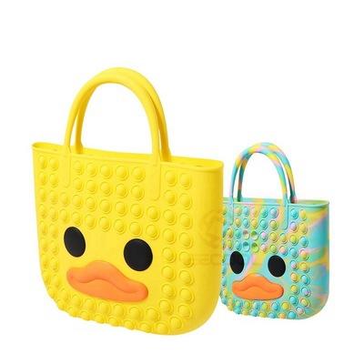 China Relieve Stress New Arrival Adults Kids Silicone Duck Handbag Push Bubble Bubble Person Toy Sensory Purse Bubbles Simple Stationary Bag for sale