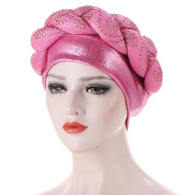 China 2021 Wholesale 2021 Muslim Headscarf Women Beads Headscarf Braided India Turban Hats RELIGION New Braided Hat With Rhinestone for sale