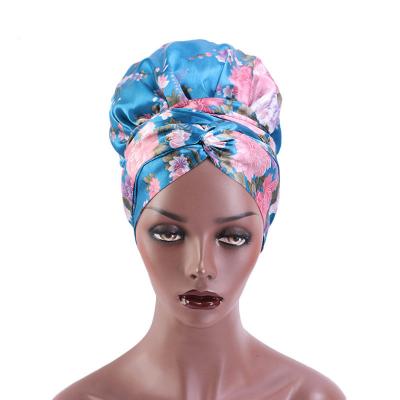 China Wholesale African RELIGION copy sleep day and night silky double layer adjustable satin hair hood women turban hat ribbon hat for sale