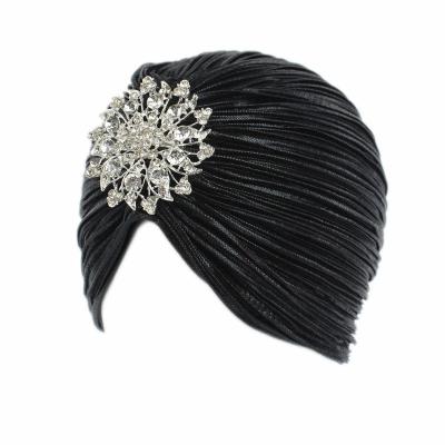 China New Diamond Jewel Turban Hats For Women Gold RELIGION Fashion Ladies Chemo Bandana Hijab Pleated Indian Chemo Hat Turbante Hat for sale