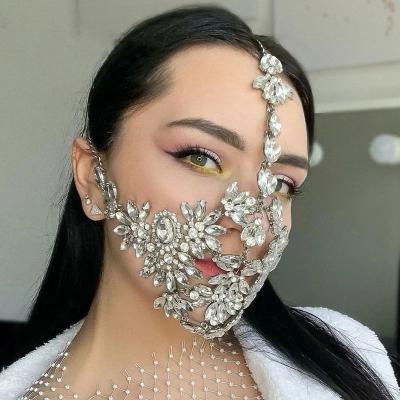 China Fashionable Zircon Crystal Mask Cover Face Jewelry For Women Shiny Rhinestone Halloween Mask Decoration Jewelry for sale