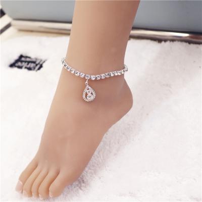 China New Fashion Cute Rhinestones Water Drops Foot Chain Anklets Silver Hollow Jewelry For Women for sale