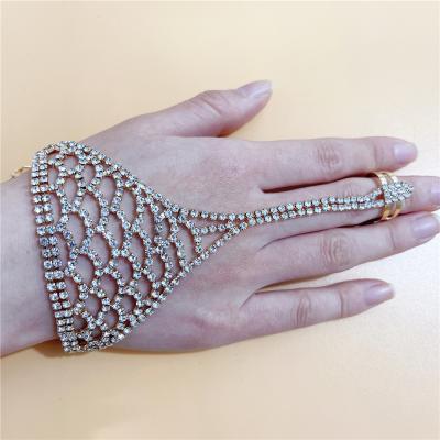 China New Fashion Shiny Crystal Rhinestone Luxury Shiny Diamond Mesh Female Chain Finger Ring bracelet for sale