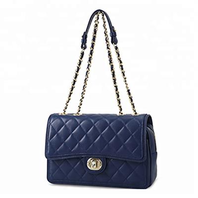 China Fashion Elegant Chain Strap Quilted Genuine Leather Handbag Women for sale