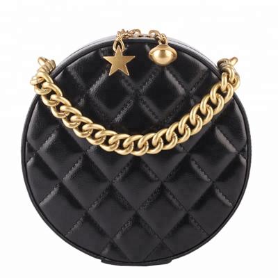 China Fashion Custom Classy Girl Stitch RFID Diamond Genuine Leather Round Coin Wallet for sale