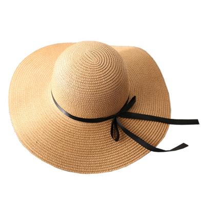 China Straw Mingway Fashion High Quality Summer Straw Hats Paper Women Brim Wide Floppy Foldable Beach Straw Hats for sale