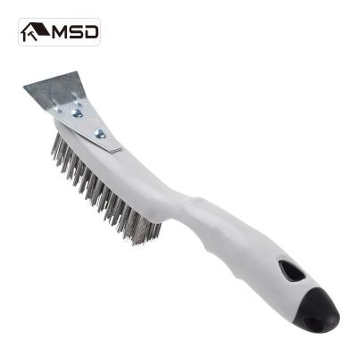 China Cleaning pads round handle stainless steel wire brush (with scraper) for sale