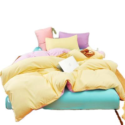 China Anti-Pulling Peach Fabric Contrast Color Home Bedroom Bedding Set Comforter Micro And Sabanas 1800TC Blanket for sale