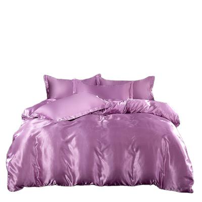 China Hotel Bed Linen Luxury Twin Fold Comforter Duvet Cover Queen King Sets Silk Satin Sheet Bedding Set for sale