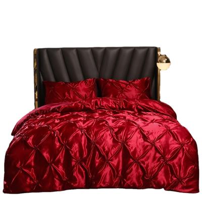 China Anti-Pull Satin Pintuck Duvet Cover Customized Wholesale Luxury Silk Pinch Pleat Comforter Sets Bedding for sale