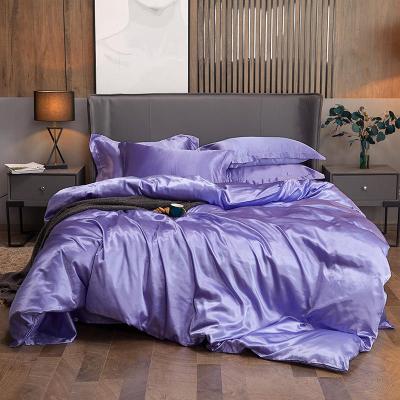 China 3PCS Satin Bedding Solid Color Disposable Luxury Silk Linen Bedspread for sale