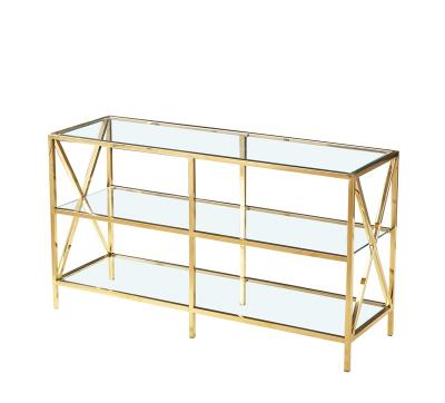 China Modern style console tables living room furniture stainless steel glass mirrored hallway console table for sale