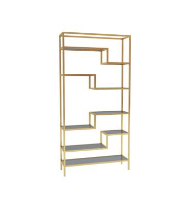 China OEM Home Customized Luxury Modern Golden Stainless And Glass Bookcase Storage Rack Shelf for sale