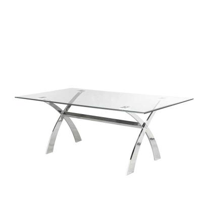 China New Modern Style Design Stainless Steel Table Top Low Glass Dining Table for sale