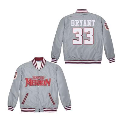 China QUICK DRY LOWER MERION 33# BRYANT GRAY SATIN BASEBALL JACKET for men for sale