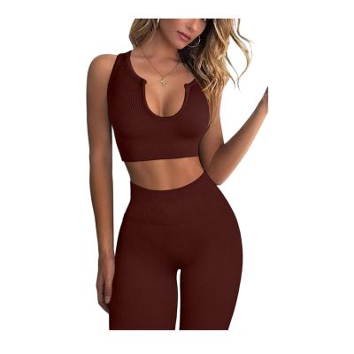 China Antibacterial Workout Gears For Women 2 Piece High Square Crop Ribbed Seamless Tank Waist Yoga Leggings for sale