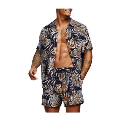 China Flower Men's Casual Button Down Shirt Sets Breathable Hawaiian Short Sleeve Shirt for sale