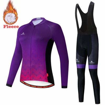 China Winter Breathable Cycling Suits Womens Mountain Bike Fleece Long Sleeve Winter Cycling Sets for sale