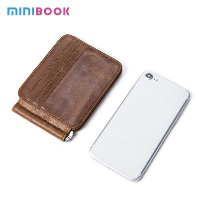 China Luxury Credit Card Holder Vintage Minibook Genuine Leather Wallet For Men Embossed Logo Purse Flip Short Wallets For Credit for sale