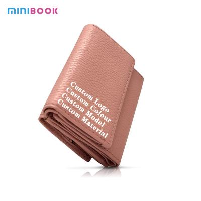 China Wholesale Fashion Minibook Small Triple Purses Leather Purse For Women With Lychee Printing Clutch Genuine Leather Custom Purse for sale