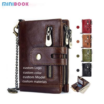 China Custom Anti-theft Credit Card Holder Multifunctional Logo Minibook Wallet Genuine Leather RFID Money Bag For Men Wallet Leather Case for sale