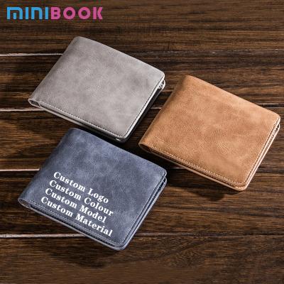 China Custom Vintage Minibook Card Wallet Logo Short Card Holder Purse, Multifunctional Multicard Leather Wallet, Twice PU Leather Wallet for sale