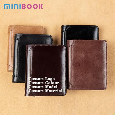 China Custom Vintage Minibook Logo Ultra-thin Short Card Holder Purse, Multifunctional Driver's License Wallet, Three Folds Genuine Leather Wallets for sale