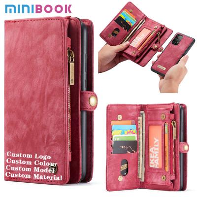 China Vintage Minibook PU Wallet Leather Magnetic Flip Lanyard Strap Wristlet Zipper Card Holder Phone Case For Samsung Pone Bag Purse for sale