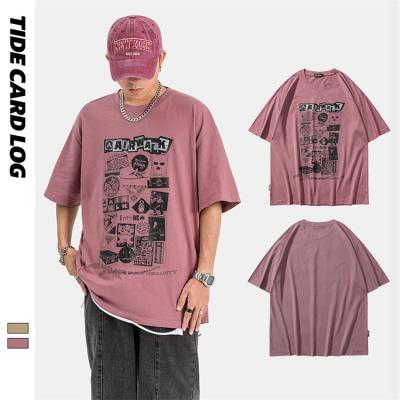 China Anti-wrinkle Men'S Creative Printing Gym Purple T Shirt 100 % Cotton Round Neck Couple Short Sleeve Casual Loose Unisex Short T Shirts for sale