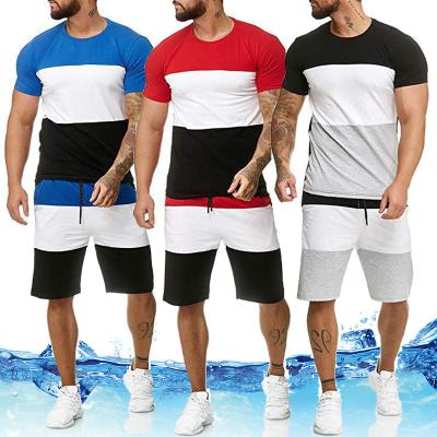 China Breathable Summer Custom Logo Mens Sets Spliced ​​Short Sleeve Plus Size Mens T Shirts Tracksuit Sets Two Piece Jogger Short Sets For Men for sale