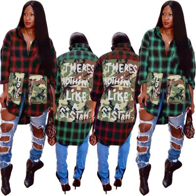 China Breathable Casual Loose Plaid Print Long Shirt Women Blouse Tops for sale