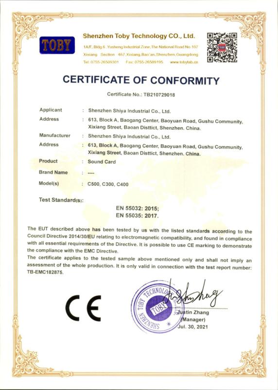 CE - Shenzhen Shiya Industrial Co., Ltd.